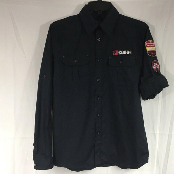 COOGI Mens Med Black Long Sleeve Button Up Shirt - Picture 1 of 6